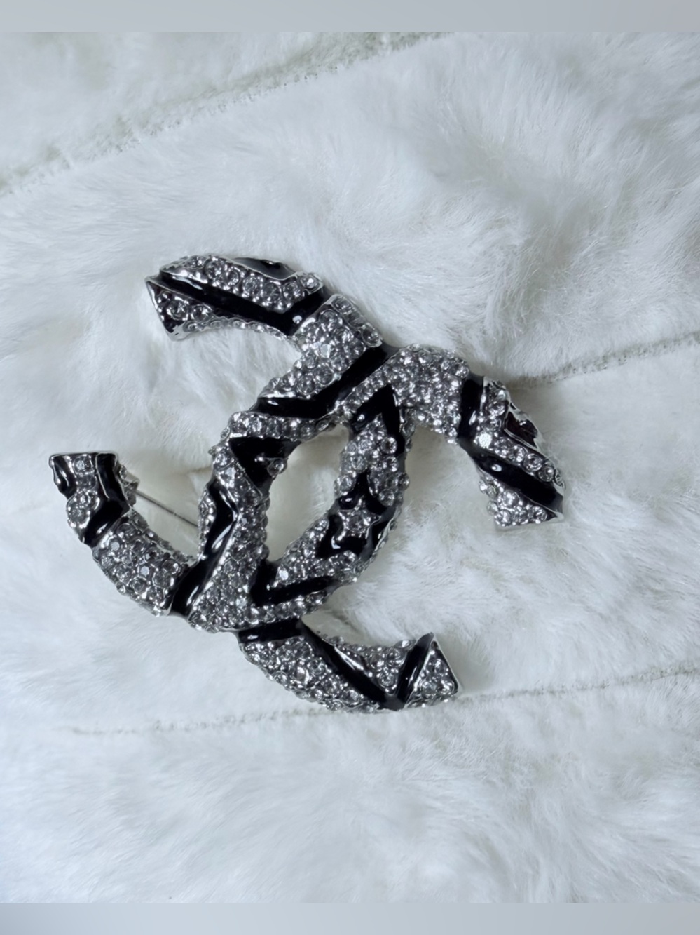 CC Brooch - Silver & Black Enamel - Picture 3 of 6